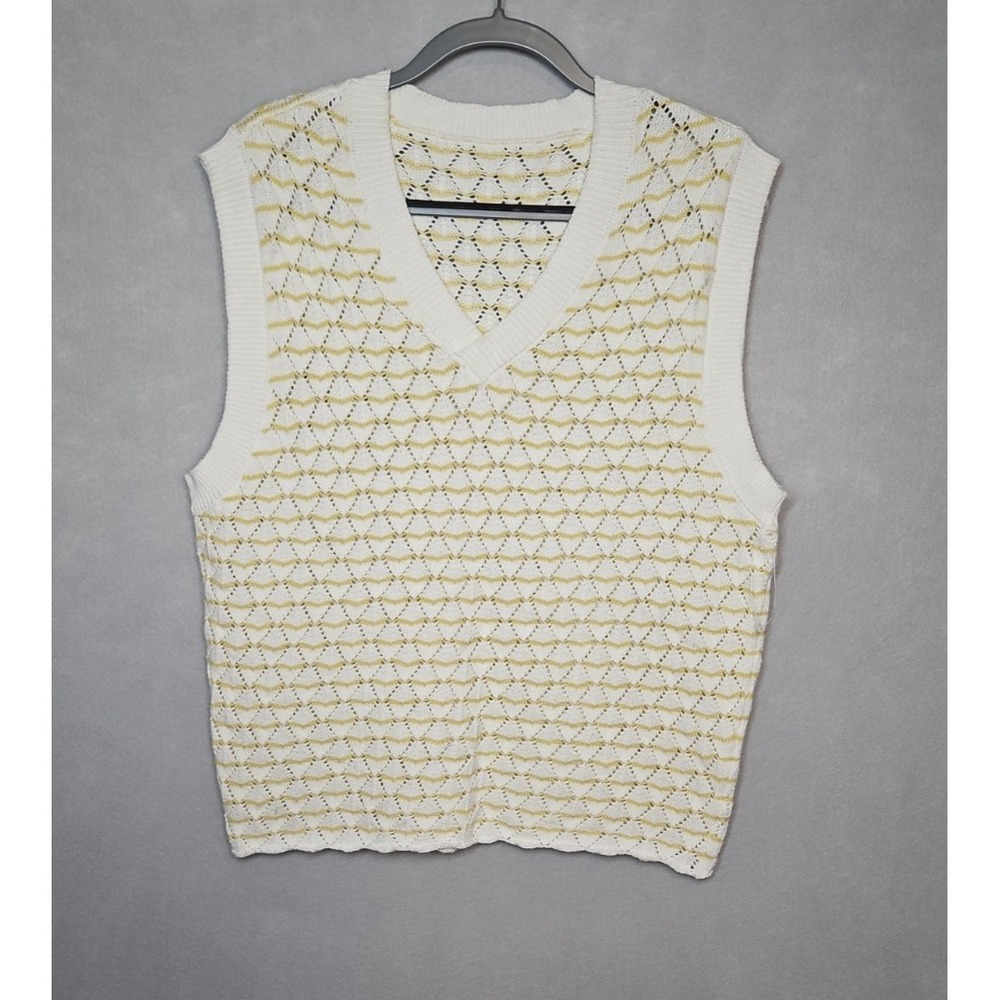 Womens Cream & Tan Knit V Neck Sweater Vest Size Medium NWOT